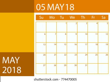 Vector design calendar scheduler for 2018 May month