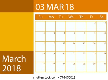 Vector design calendar scheduler for 2018 March month
