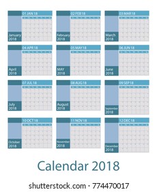Vector design calendar scheduler for 2018. 12 months