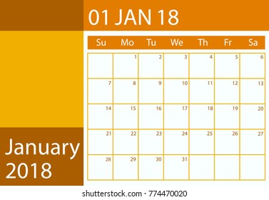 Vector design calendar scheduler for 2018 January month