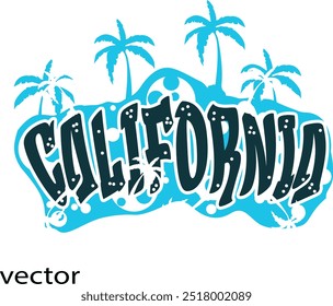 vector design , california slogan and trees, graffiti style.