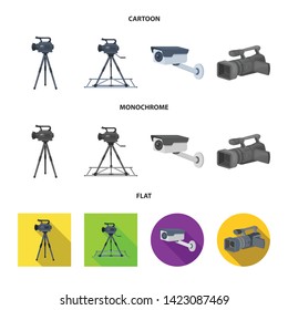 Vector design of camcorder and camera icon. Set of camcorder and dashboard stock symbol for web.