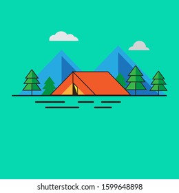 vector design of camp outdoors and in the mountains