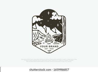 vector design camp in the wild with premium line style, this design can be printed on shirts, jackets, paper, and for other merchandise