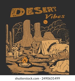vector design for camping atmosphere in the desert