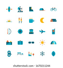 diseño vectorial de camping y paquete de iconos al aire libre. versión de estilo de color plano
