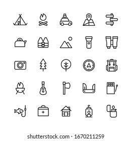 vector design of camping and outdoor icon pack. outline style version