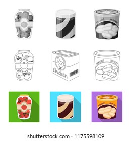 Vector design of can and food icon. Set of can and package stock vector illustration.