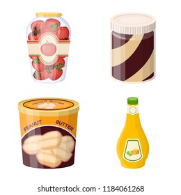 Vector design of can and food icon. Set of can and package stock vector illustration.