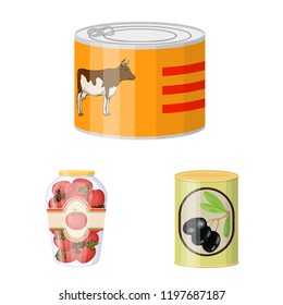 Vector design of can and food icon. Set of can and package stock symbol for web.