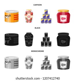 Vector design of can and food icon. Set of can and package vector icon for stock.