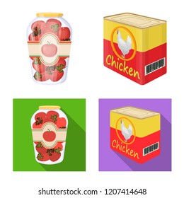 Vector design of can and food icon. Collection of can and package vector icon for stock.