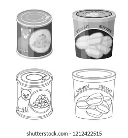 Vector design of can and food icon. Collection of can and package vector icon for stock.