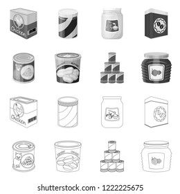 Vector design of can and food icon. Collection of can and package stock symbol for web.