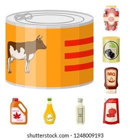 Vector design of can and food icon. Collection of can and package stock vector illustration.