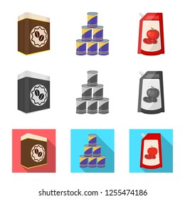 Vector design of can and food icon. Set of can and package stock symbol for web.