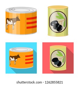 Vector design of can and food icon. Collection of can and package stock symbol for web.