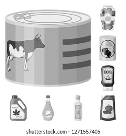 Vector design of can and food icon. Set of can and package stock symbol for web.