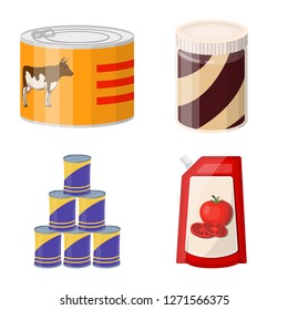 Vector design of can and food icon. Set of can and package vector icon for stock.