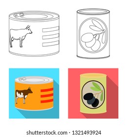 Vector design of can and food icon. Set of can and package stock vector illustration.
