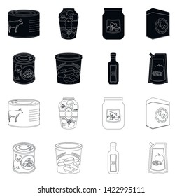 Vector design of can and food icon. Set of can and package stock vector illustration.