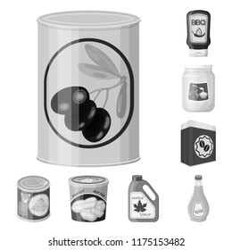 Vector design of can and food logo. Set of can and package stock vector illustration.