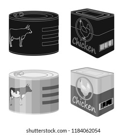 Vector design of can and food logo. Collection of can and package stock symbol for web.