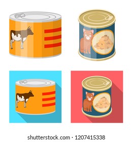 Vector design of can and food logo. Collection of can and package vector icon for stock.