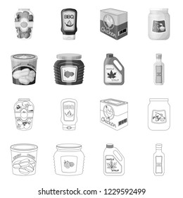 Vector design of can and food logo. Collection of can and package stock symbol for web.