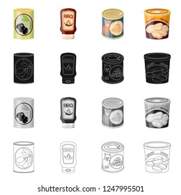Vector design of can and food logo. Collection of can and package stock vector illustration.