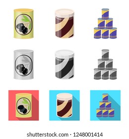 Vector design of can and food logo. Collection of can and package vector icon for stock.