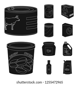 Vector design of can and food logo. Set of can and package vector icon for stock.