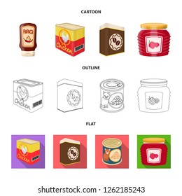 Vector design of can and food logo. Collection of can and package vector icon for stock.