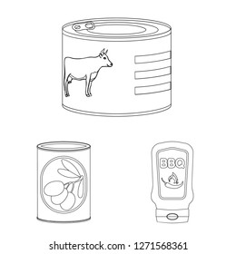 Vector design of can and food logo. Collection of can and package stock symbol for web.