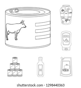 Vector design of can and food logo. Collection of can and package stock symbol for web.
