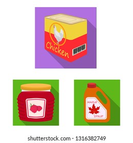 Vector design of can and food logo. Set of can and package vector icon for stock.