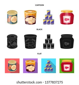 Vector design of can and food logo. Collection of can and package stock vector illustration.