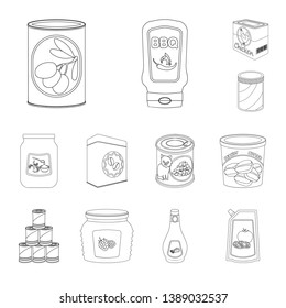 Vector design of can and food logo. Set of can and package stock vector illustration.
