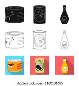 Vector design of can and food sign. Set of can and package stock vector illustration.