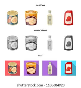 Vector design of can and food sign. Set of can and package vector icon for stock.