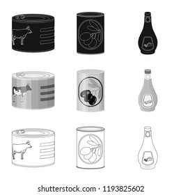 Vector design of can and food sign. Set of can and package vector icon for stock.