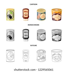 Vector design of can and food sign. Collection of can and package vector icon for stock.