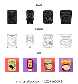 Vector design of can and food sign. Set of can and package stock symbol for web.