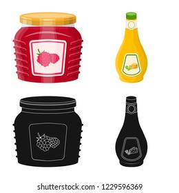 Vector design of can and food sign. Set of can and package vector icon for stock.