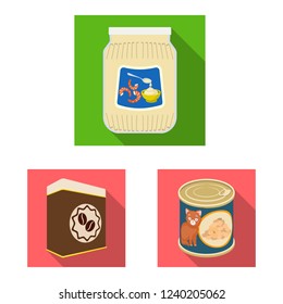 Vector design of can and food sign. Set of can and package vector icon for stock.