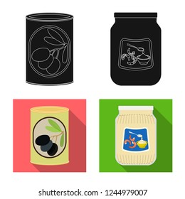 Vector design of can and food sign. Collection of can and package vector icon for stock.