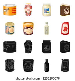 Vector design of can and food sign. Set of can and package stock vector illustration.