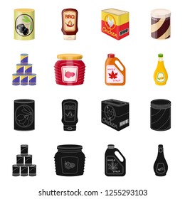 Vector design of can and food sign. Collection of can and package stock symbol for web.