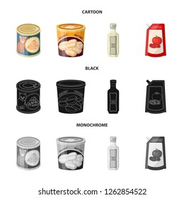 Vector design of can and food sign. Collection of can and package stock vector illustration.