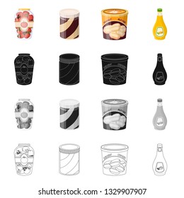 Vector design of can and food sign. Collection of can and package stock symbol for web.